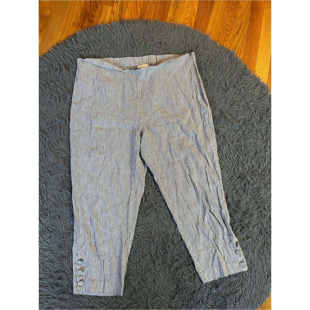J Jill Striped Linen Stretch Blue Cropped Women's Pants Size XL Petite
